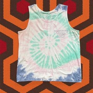 Original Use Green Blue Tie-Dye Positive Vibes Only Cali Graphic Tee Muscle Tank